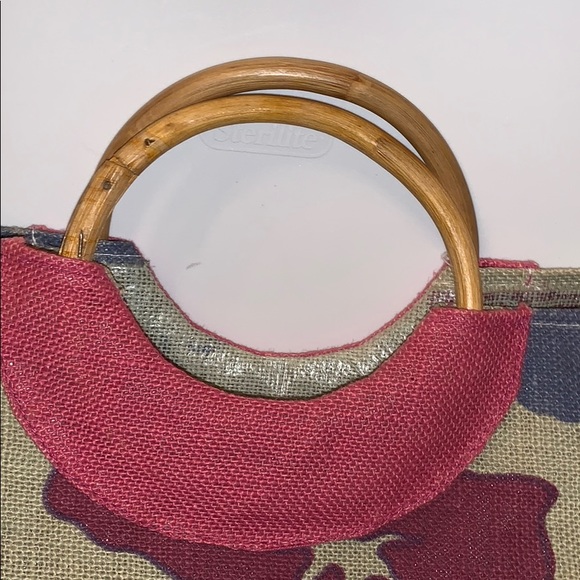 Burlap Beach/Shopping Bag with Bamboo Handles - Picture 2 of 6